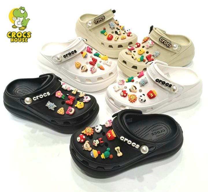 Dép Sục Crocs Classic Clog U CRUSH 3 Màu Trắng/Đen/Kem Đế Cao 6 Phân Tặng  Kèm Jibbitz Đá, Giày Dép Nữ - Nhà Cá Sấu 