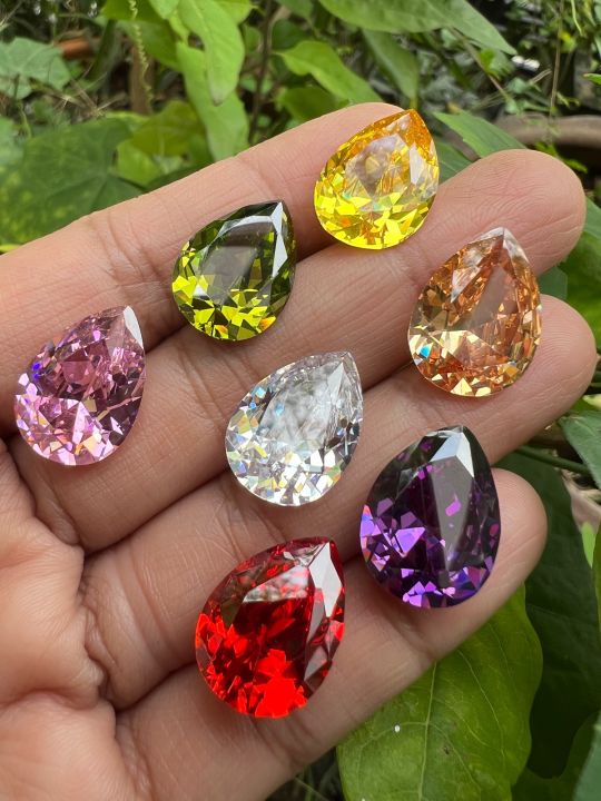 เพชร-cz-หนักรวม-130-กะรัต-carats-7-เม็ด-13x18-mm-เพชรรัสเซีย-diamond-สีเหลือง-สีขาว-สีลาเวนเดอร์-สีมะกอก-สีส้ม-สีม่วง-สีชมพู-pear-cubic-zirconia