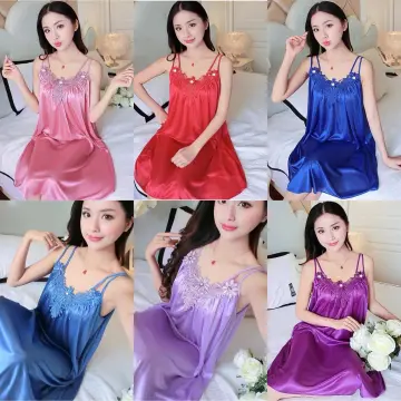 Silk Dress Women's Lingerie Plain Sleepwear Satin Nightdress pajama daster  NightWear
