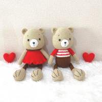 ตุ๊กตา ตุ๊กตาถักไหมพรม คู่รักน้องหมี สูง 12 นิ้ว งานฝีมือ handmade โครเชต์ Crochet
