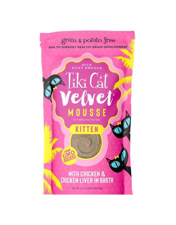 Tiki Cat Velvet Mousse อาหารเนื้อมูสสำหรับแมว รสไก่และตับไก่ในน้ำซุป 80