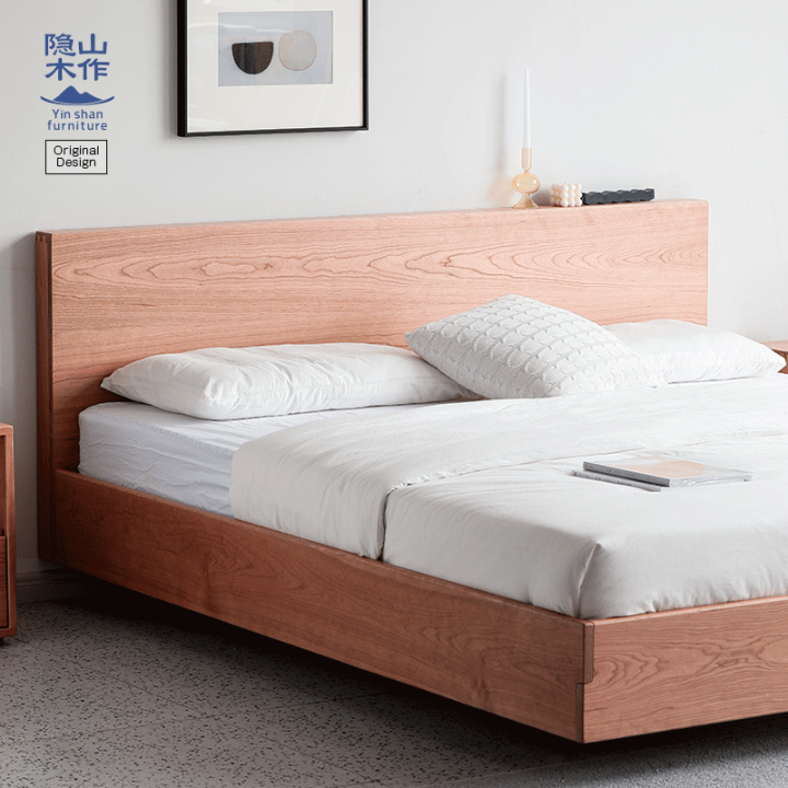 Solid Wood Suspension Bed Nordic Black Walnut Cherry Wood Solid Wood
