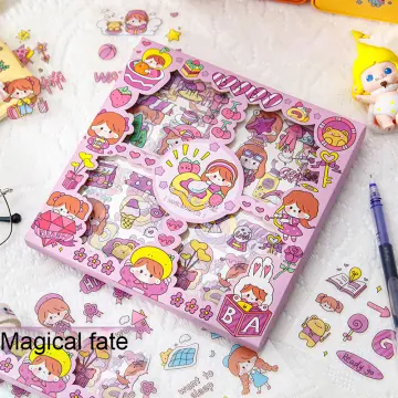 JIANWU 20 Sheets Cute Girl Journal Sticker Gift Box PET Kawaii