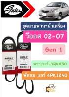 สายพาน ชุดสายพาน Toyota Vios 2002-2007 วีออส Gates *แท้* สายพานหน้าเครื่อง สายพานพัดลม สายพานแอร์