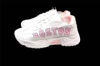 รองเท้าผ้าใบหนัง สีขาว ลายBoston พื้นสูง (Size37-43) มีหลายสี Pink