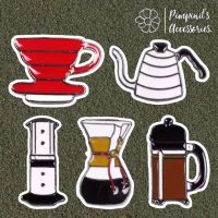 ?? พร้อมส่ง : เข็มกลัดเซ็ทอุปกรณ์บาริสต้า - เครื่องชงกาแฟ | Barista Tools - Coffee Maker Enamel Brooch Pin Set.