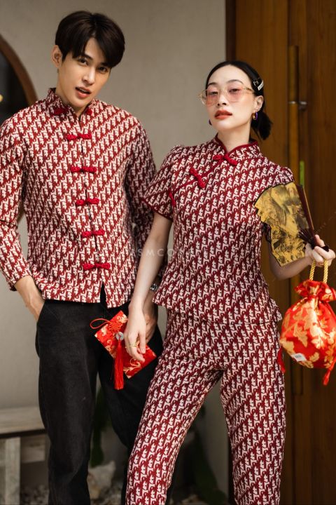 ชุดคู่ตรุษจีน-ชุดใส่รับอั่งเปา-ชุดคู่-ชุดคู่กี่เพ้า-ชุดไปงาน-ชุดออกงาน-วันตรุษจีน-กี่เพ้า-เสื้อคอจีน-ชุดคู่รัก-vsm-0107