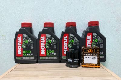 ชุดถ่ายน้ำมันเครื่อง z800,z900,z1000,ZX-14r ZX-10r Motul 5100 10w-50 พร้อมกรองเครื่องครบชุดตามรูป