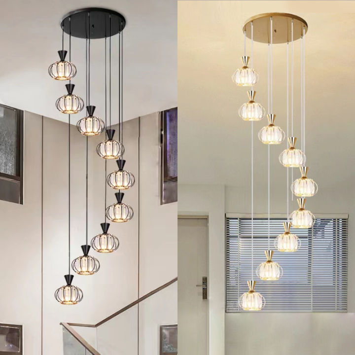 Nordic Stair Chandelier High Ceiling Light Round Dining Room Light ...