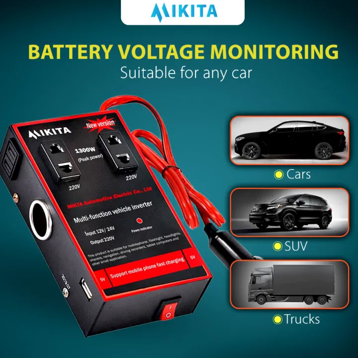 MIKITA Car Inverter 12V/24V to 220V Power Converter Car Battery Anti