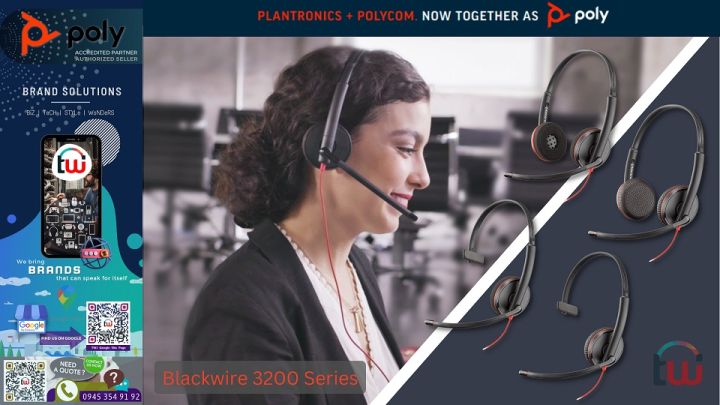 Poly Plantronics Headset Blackwire 3220 Usb Wired Stereo Binaural Boom Mic Noise Canceling