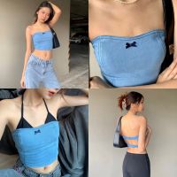 xyxx tiny bow denim tube top เกาะอกยีนส์รัดรูปติดโบว์