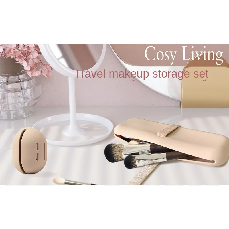 Travel Makeup Brush Holder, Silicone Cosmetic Brushes Bag, Makeup