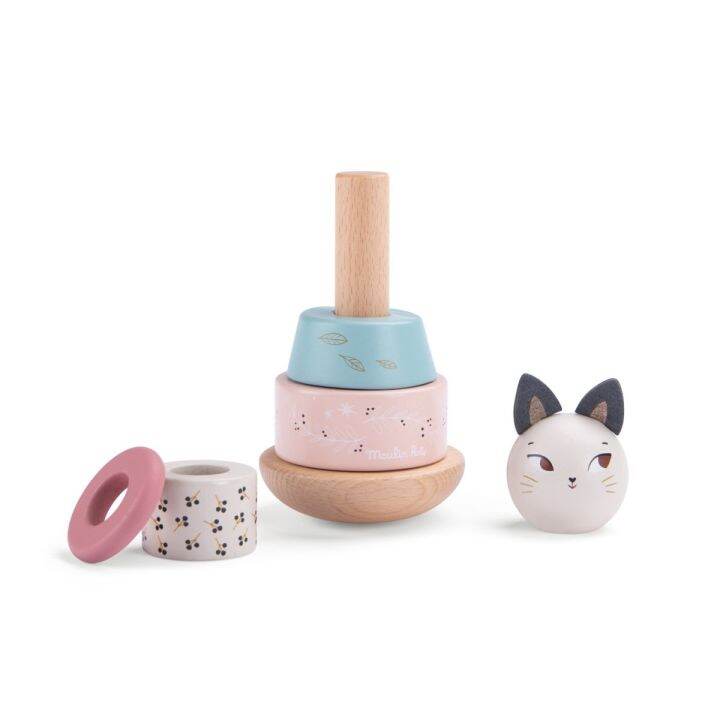 moulin-roty-ของเล่นไม้-ห่วงไม้-เสริมทักษะ-เสริมพัฒนาการ-apres-la-pluie-stack-up-cat-wooden-toy