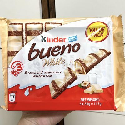Kinder Bueno White Chocolate คินเดอร์บูเอโน่ เวเฟอร์ไวท์ช็อกโกแลตเฮเซลนัท