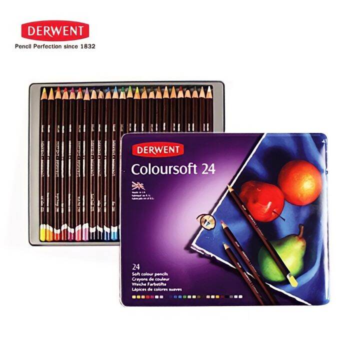 Derwent Coloursoft: Set Di 24 Matite Colorate In Scatola Di Latta, Perfette Per Disegni Vividi E Paesaggi