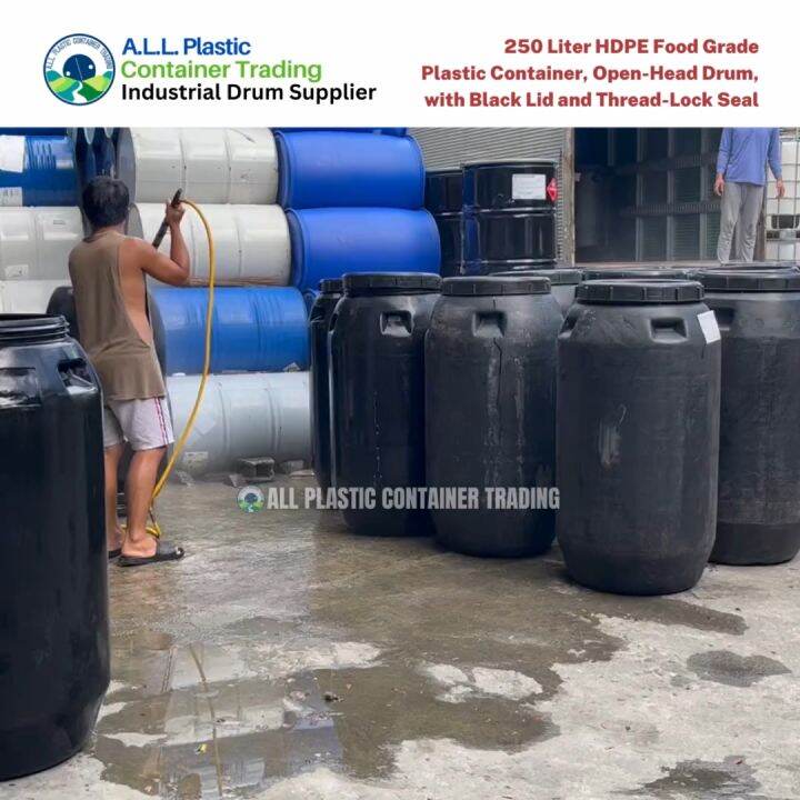 250 Liter HDPE Food Grade Plastic Container, OpenHead Drum, with Black