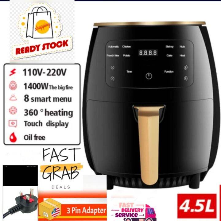 4.5L Digital Touchscreen Air Fryer Nonstick Coating Lazada