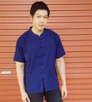 เสื้อหม้อฮ่อมพื้นเมืองคอจีนทรงตรงอก42-58"ใส่ได้ทั้งหญิงชาย