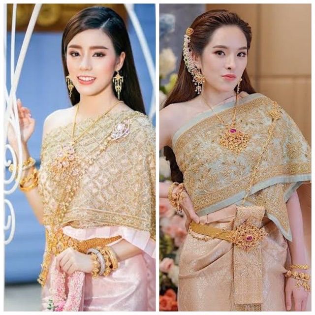 กำไลชุดไทยออเจ้าลายช่อดอกพิกุล-สีเงินสีทอง-คนอ้วนใส่ได้