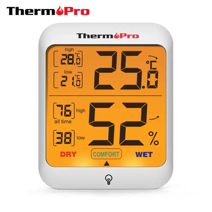 ThermoPro TP52 Digital Hygrometer Indoor Thermometer Temperature and  Humidity Gauge Monitor Room Thermometer with Backlight LCD Display in White