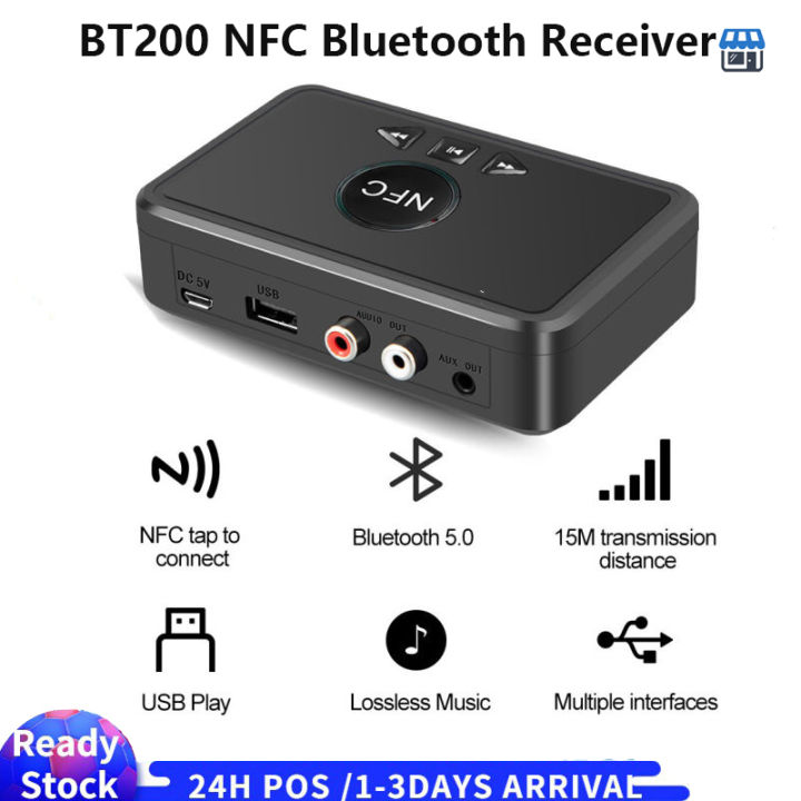 Shipped From Penang】Bluetooth Receiver BT200 Bluetooth 5.0 Audio Receiver  NFC 3.5mm AUX RCA Jack Hifi Wireless Adapter Auto For Car Wireless Auto  Adapter