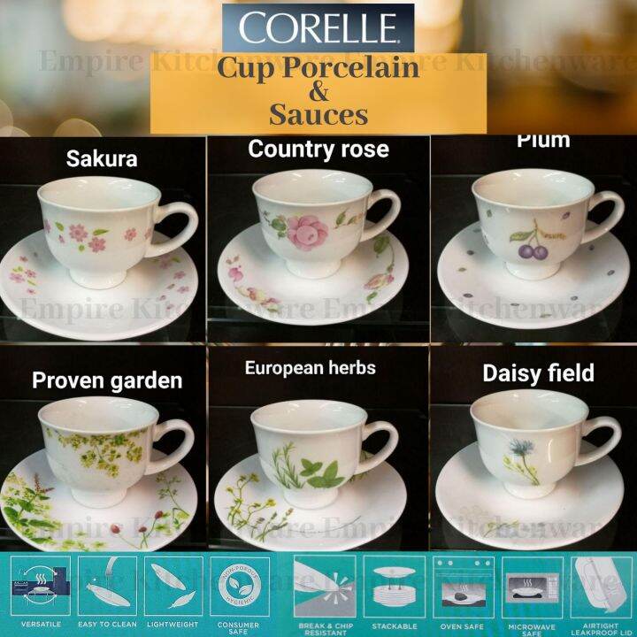 CORELLE SET CUP PORCELAIN WITH SAUCER/SET CAWAN CORELLE/MADE IN USA