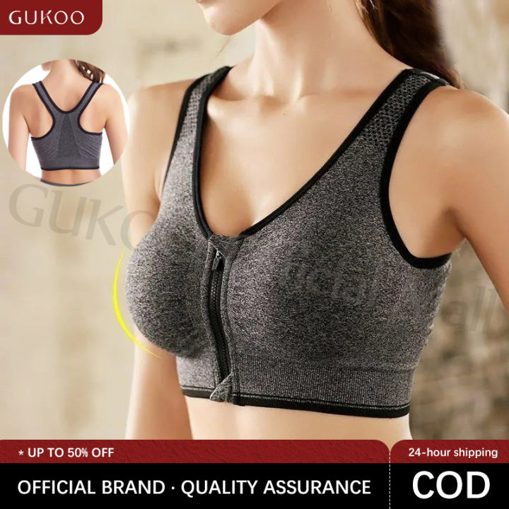 GUKOO Front Zipper Women Sports Bras Breathable Wirefree Padded