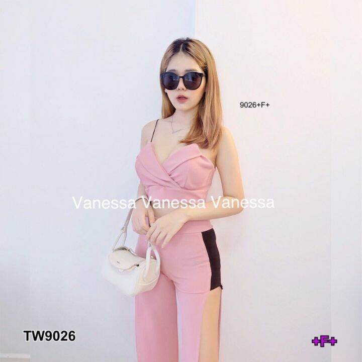 9026-set-เสื้อสายเดี่ยว-กางเกงขายาวผ่าข้าง