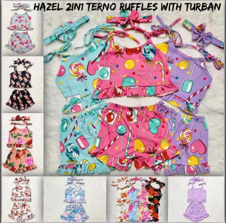 Hazel OOTD Terno Ruffles w/ Turban Kids Baby Dress Short Spaghetti ...