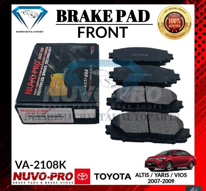 BRAKE PAD TOYOTA ALTIS / YARIS / VIOS 2007-2009 FRONT VA-2108K "NUVO ...