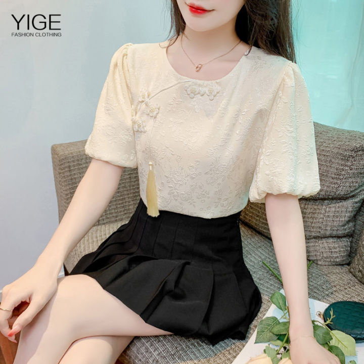 YIGE 2023 New Chinese Style Chinese Style Button Bubble Sleeve Women's ...