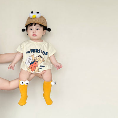 Ins23ชุดฤดูร้อนสไตล์เกาหลีเด็กทารกน่ารักการ์ตูนผ้าฝ้ายแขนสั้นชุดแฟชั่นเด็กสามเหลี่ยมชุดปีนเขา