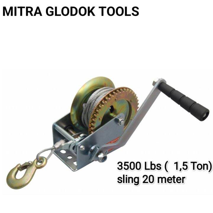 Hand winch kapasitas 1,5 Ton Katrol sling baja 3500 lbs wire rope winch