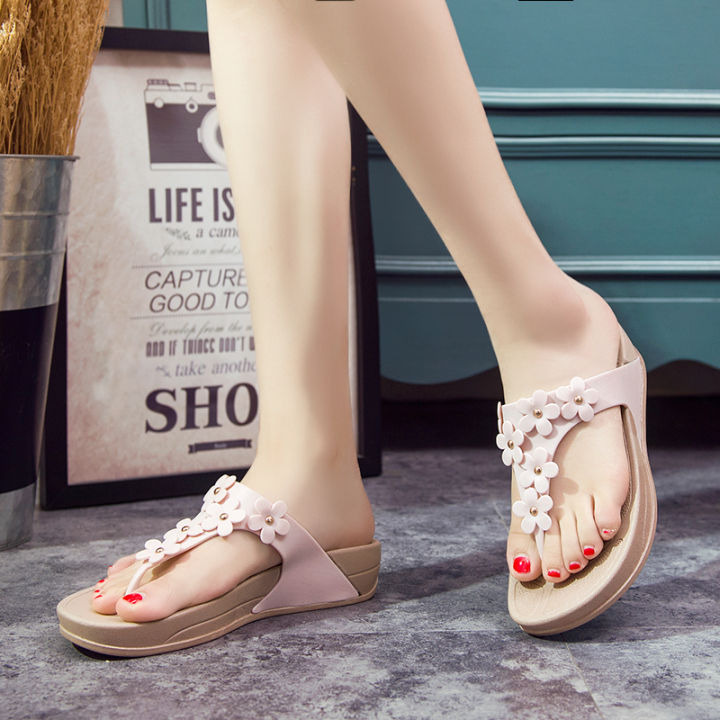 Flower Flip-Flops Beach Slippers Summer Seaside Fashion Ladies Wedge Sandals