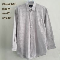 saya~เสื้อเชิ้ต Classic&amp;Co. ลายเส้นเทาขาว