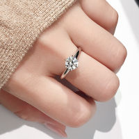 แหวนเพชรหกขาแหวนแต่งงานสองกะรัตเพชรเทียมสำหรับผู้หญิงแหวนปลอมเพทายคุณภาพสูงเงินแท้60จุดเพชรเทียม