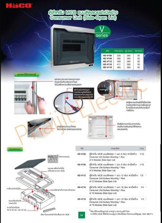 haco-hd-s116r-ตู้สำหรับ-mcb-แบบตัดลอย-กล่องพลาสติก-กล่องเหล็ก-haco-hd-s116-r-mcb-haco-consumer-units-surface-mounting-hd-s116-r-with-busbar-for-main-circuit-80-125a-haco-16-modules-1-row-of-16-modules