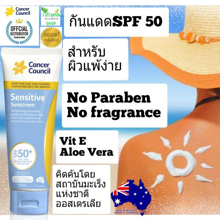 cancer-council-sensitive-sunscreen-spf50-ครีมกันแดด-ครีมกันแดดหน้า-ครีมกันแดดตัว-ออสเตรียเลีย-ดีกว่าบิโอเร-กันแดดbiore