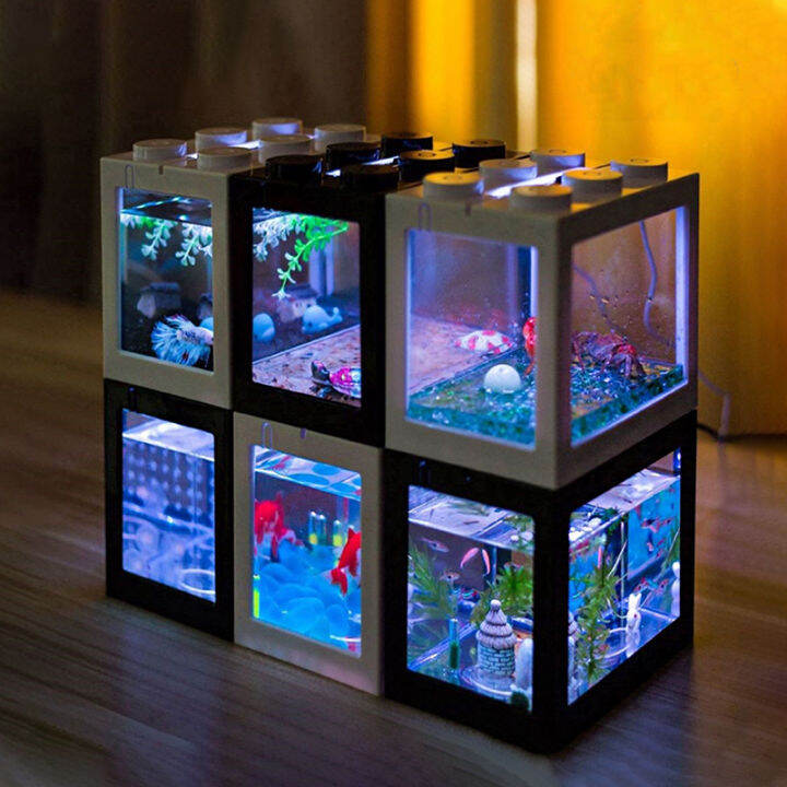BOIS Mini Aquarium Fish Tank Building block fish Tank Desktop Terrarium
