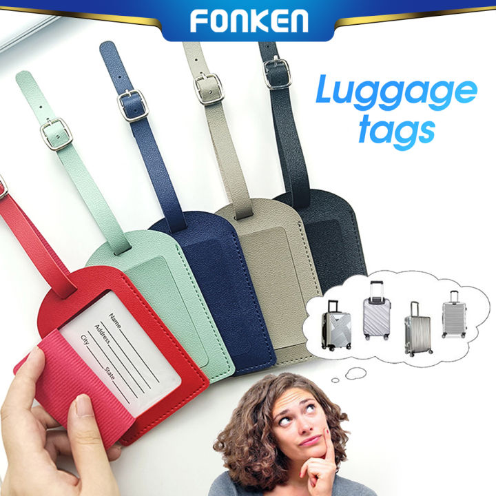 Fonken PU Leather Luggage Tag Suitcase Identifier Label Baggage ...
