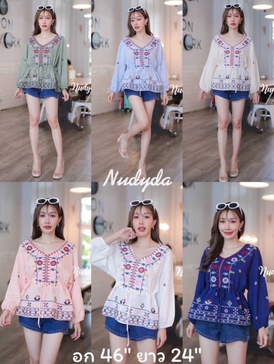 เสื้องานปัก-ปักลายสวย-ผ้าสปัน-นิ่มเบา-ใส่สบาย-อก-32-45-นิ้ว-ยาว-23-นิ้ว