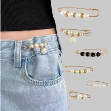 1PCS Waistband Pin Accessories Good Quality Pearls Crystal Gold Brooch Waist  Tightening Clamp Anti Exposed Safety Pins