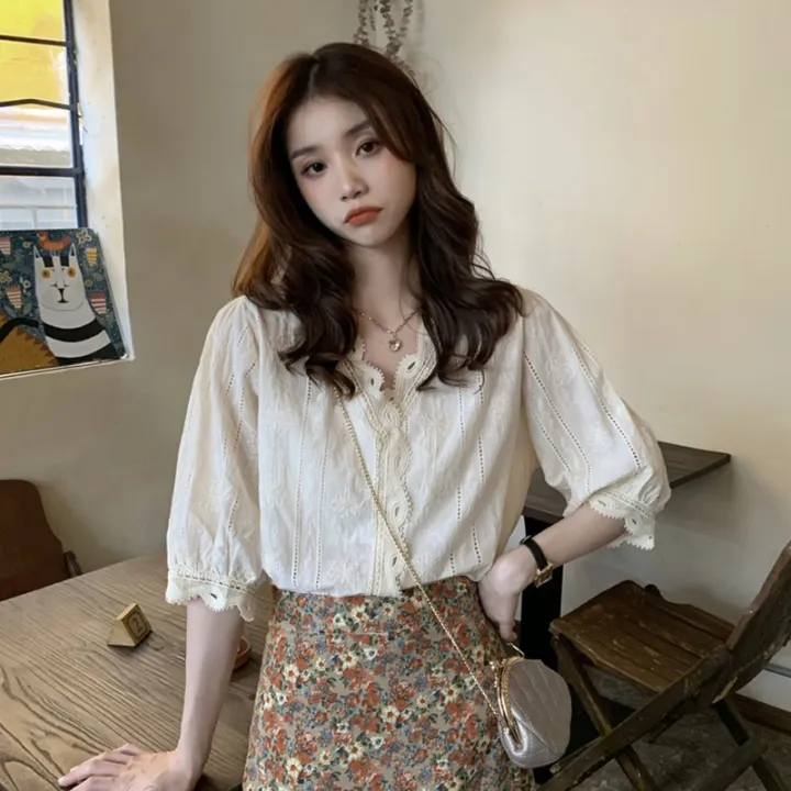 เสื้อเชิ้ตลูกไม้แขนสั้นผู้หญิงมีดีไซน์นิยมในคนกลุ่มหนึ่งสำหรับฤดูร้อน ...