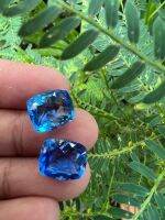 บลูโทพาสย BLUE TOPAZ CULTURE STONE พลอย100% LAB MADE กะรัต 10X 12 มิลลิเมตร..(1 เม็ด) MM รูปไข่ สะอาดตา  9.40 กะรัต