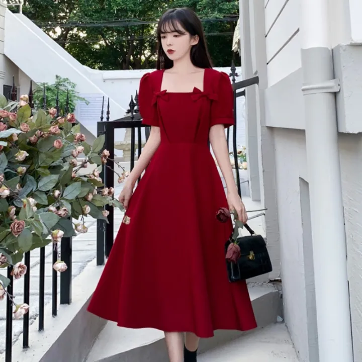 Banquet Red Chubby Girl Celebrity Bow Dress | Lazada