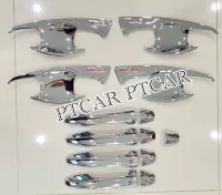 เบ้ารองมือเปิด+ครอบมือจับ(มีปุ่มกด) TOYOTA FORTUNER ฟอร์จูนเนอร์ปี 2015-2022 สีโครเมี่ยมโลโก้แดง