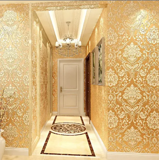 wallpaper dinding bilik tidur wall paper 3d adhesive water proof wall  sticker design for wall wall decor Golden 3 d European big flower wallpaper  sitting room bedroom salon costly contracted white