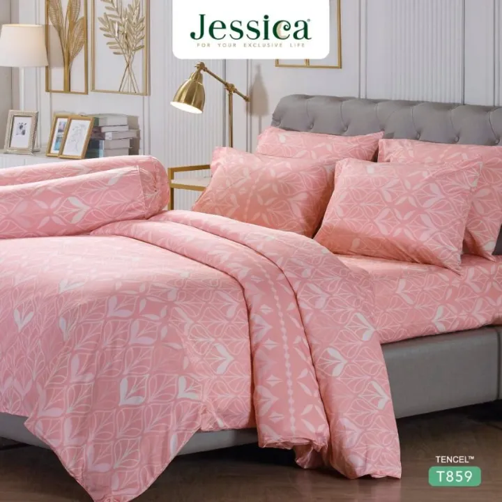 jessica-ชุดผ้าปูที่นอน-tencel-ทอ-500-เส้น-พิมพ์ลาย-graphic-t859-สีชมพู-เจสสิกา-ชุดเครื่องนอน-5ฟุต-6ฟุต-ผ้าปู-ผ้าปูที่นอน-ผ้าปูเตียง-ผ้านวม-กราฟฟิก