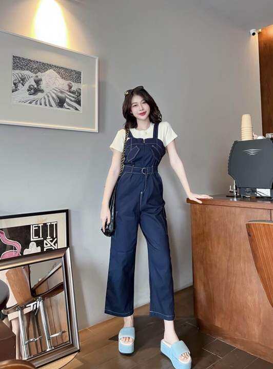 จั๊มสูทขายาว-ทรงเอี๊ยม-รุ่น-seam-jumpsuit-งานเย็บตะเข็บ-มีหลายสี-แลเผ้าหนามากๆ